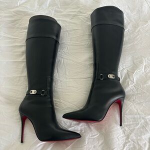 Christian Louboutin Black Heeled Boots with Red Soles